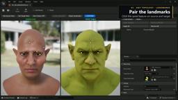 Numbered landmark pairs placed on source and target faces before Conform