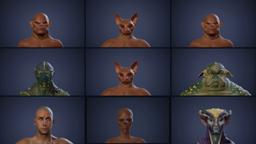 Character variations produced with the demonstrated morph workflow; demonstration characters are separate from the included study mesh