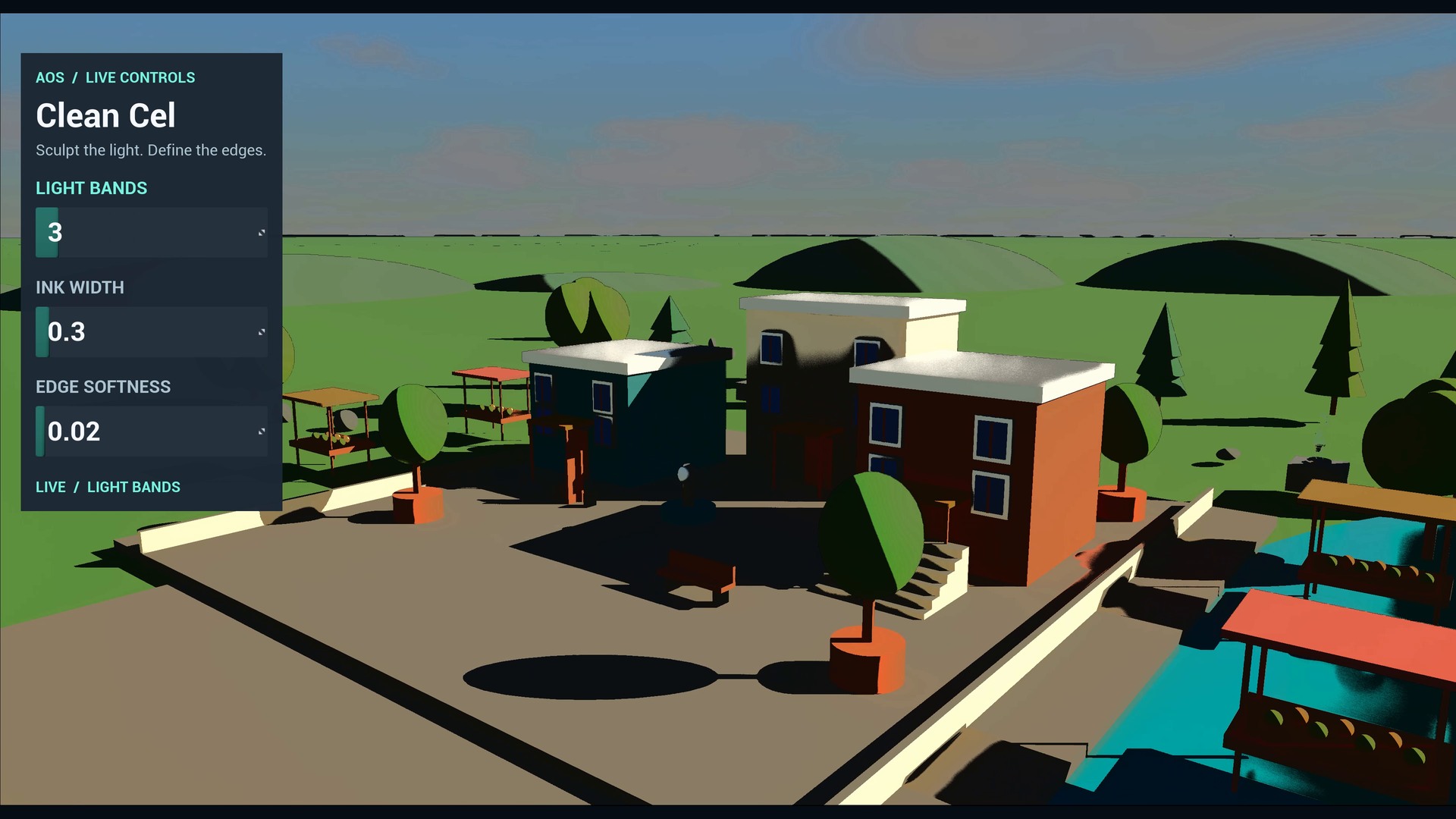 Runtime parameter exhibits expose shader controls while viewing the effect.