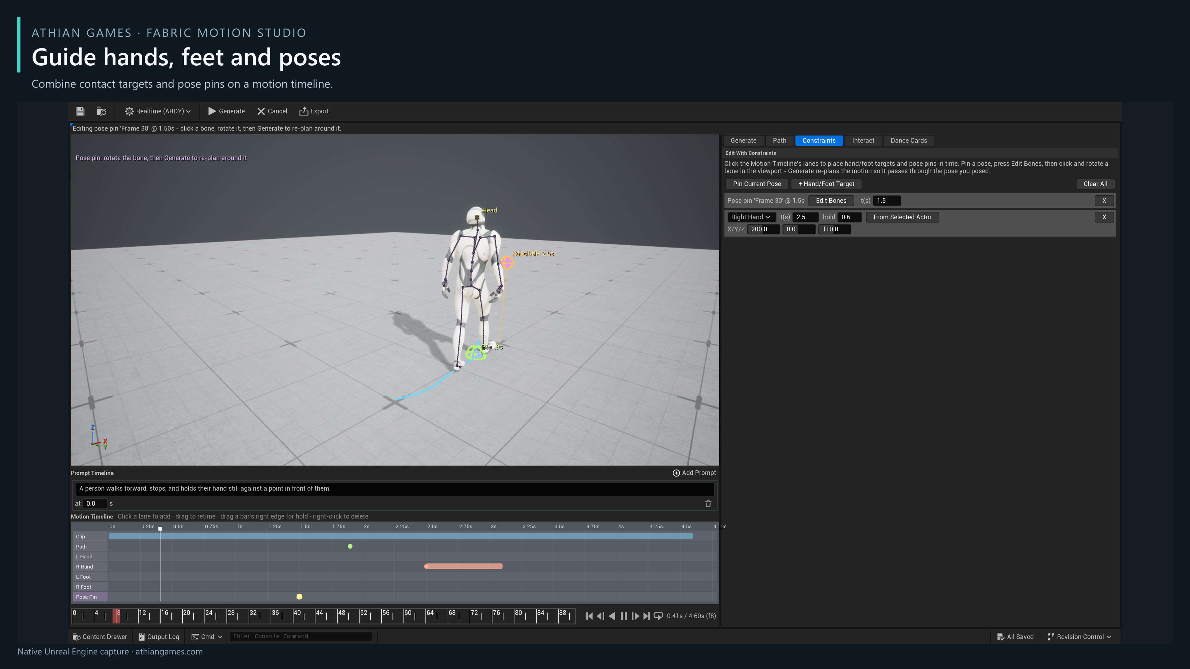 Hand target and full-body pose pin controls in the ARDY studio