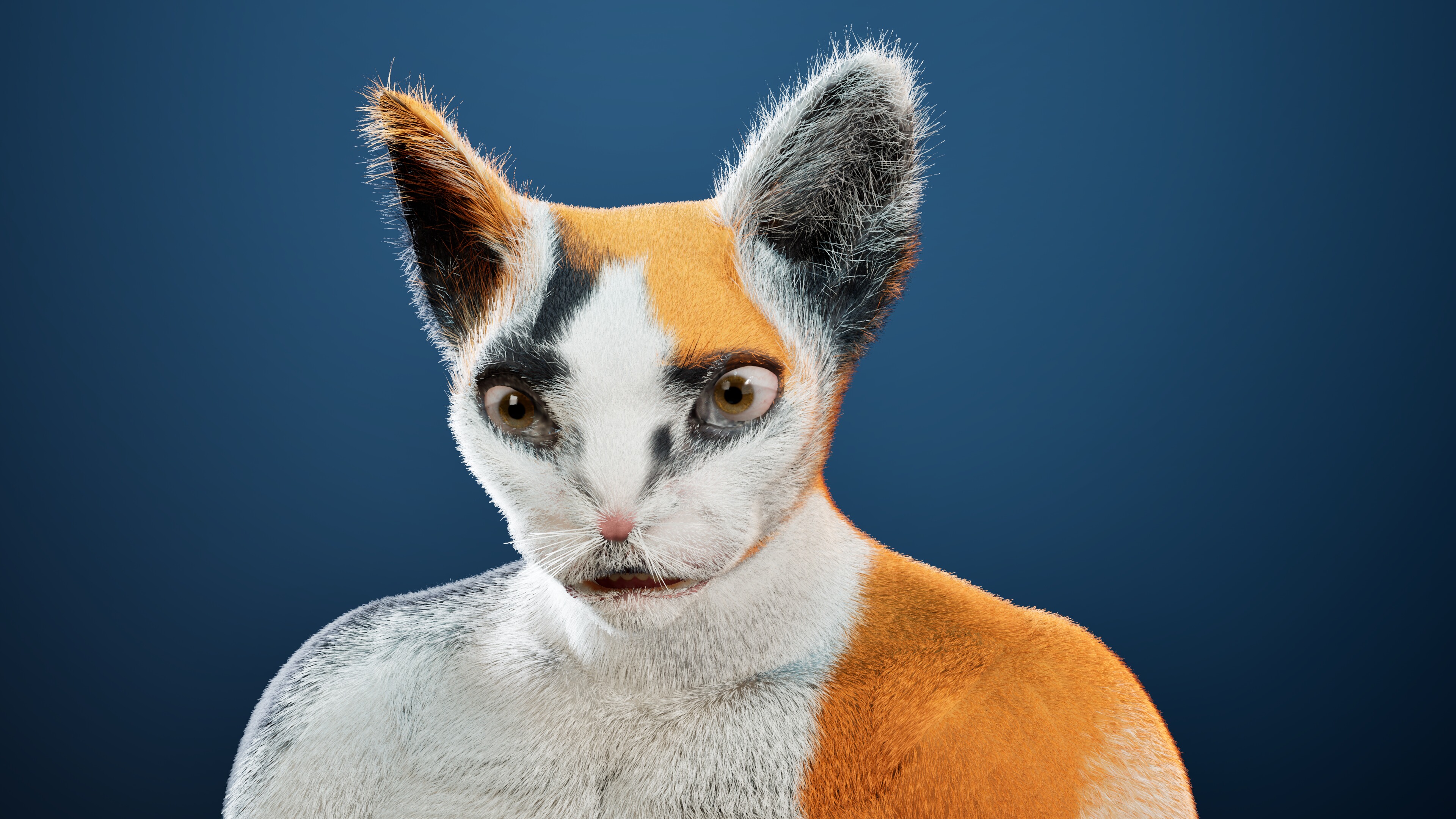MetaCat's Calico coat and natural amber eyes, captured in Unreal Engine