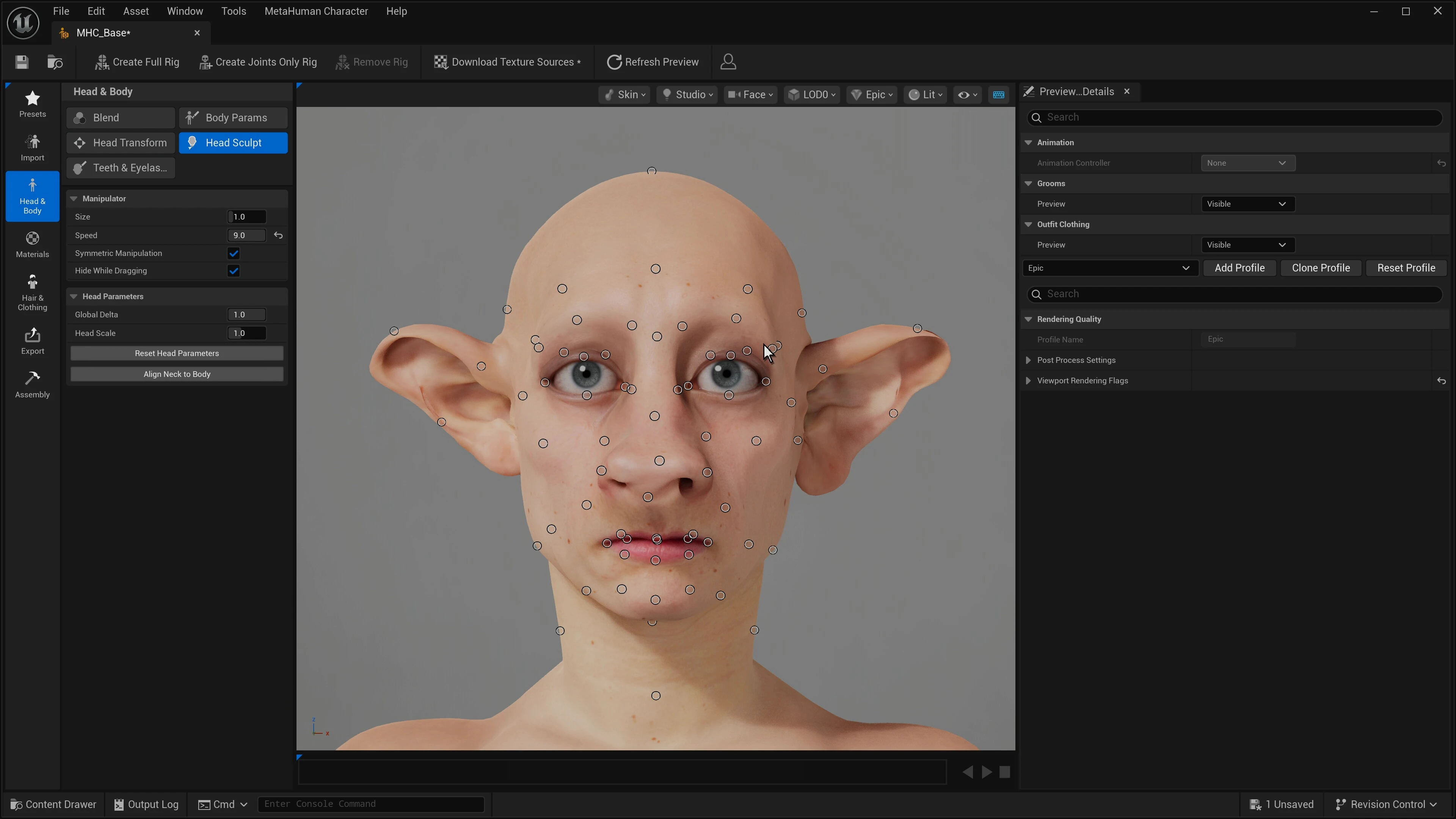 Live face sculpting in MetaHuman Creator