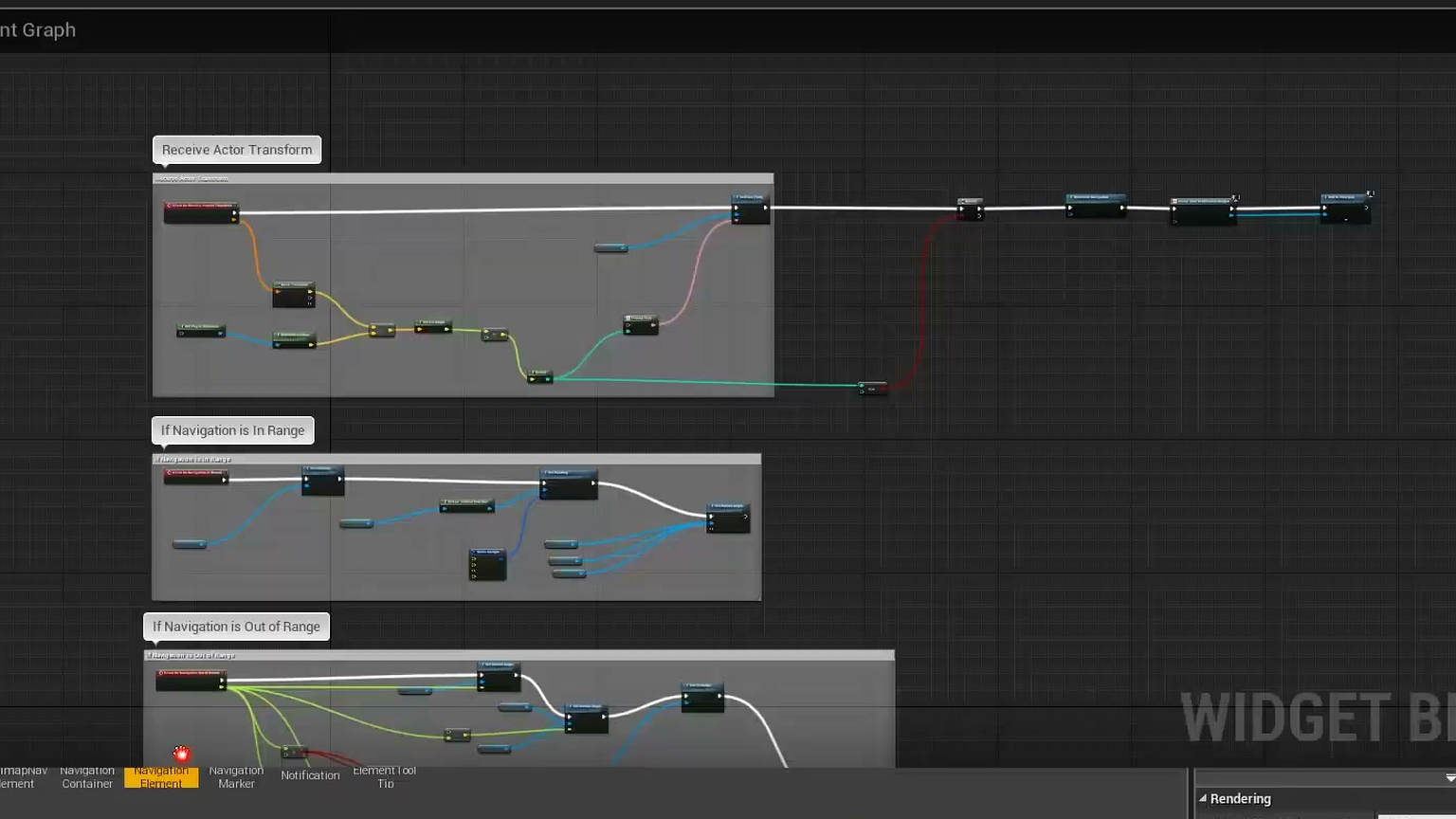 Navigation waypoint Blueprint setup used for in-bounds and out-of-bounds marker behavior
