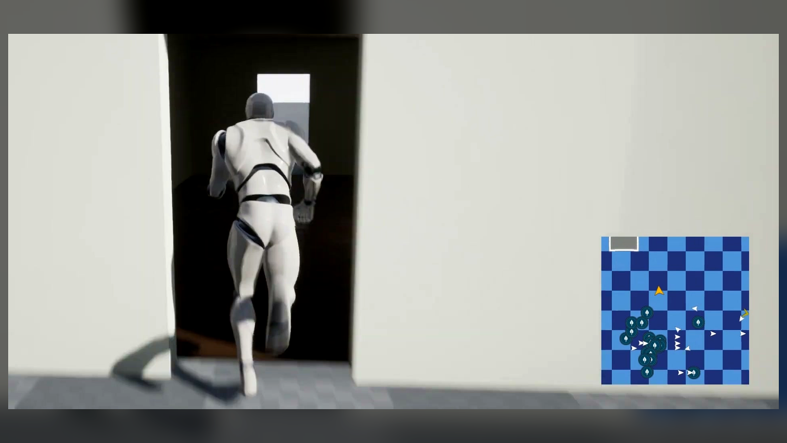 Player entering an interior while the minimap shows a masked local region