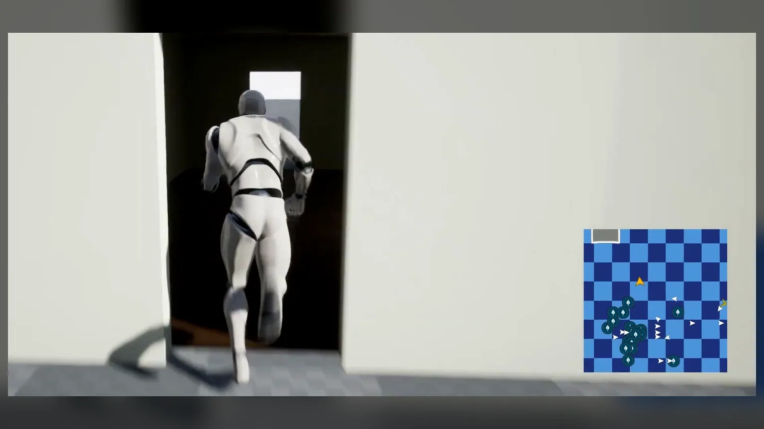 Player entering an interior while the minimap shows a masked local region