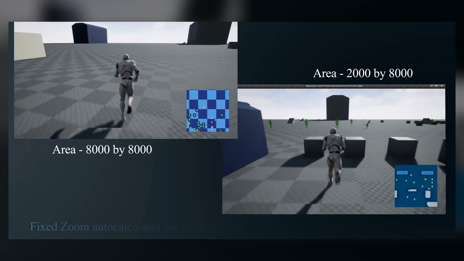Two minimap zoom examples showing different visible area sizes