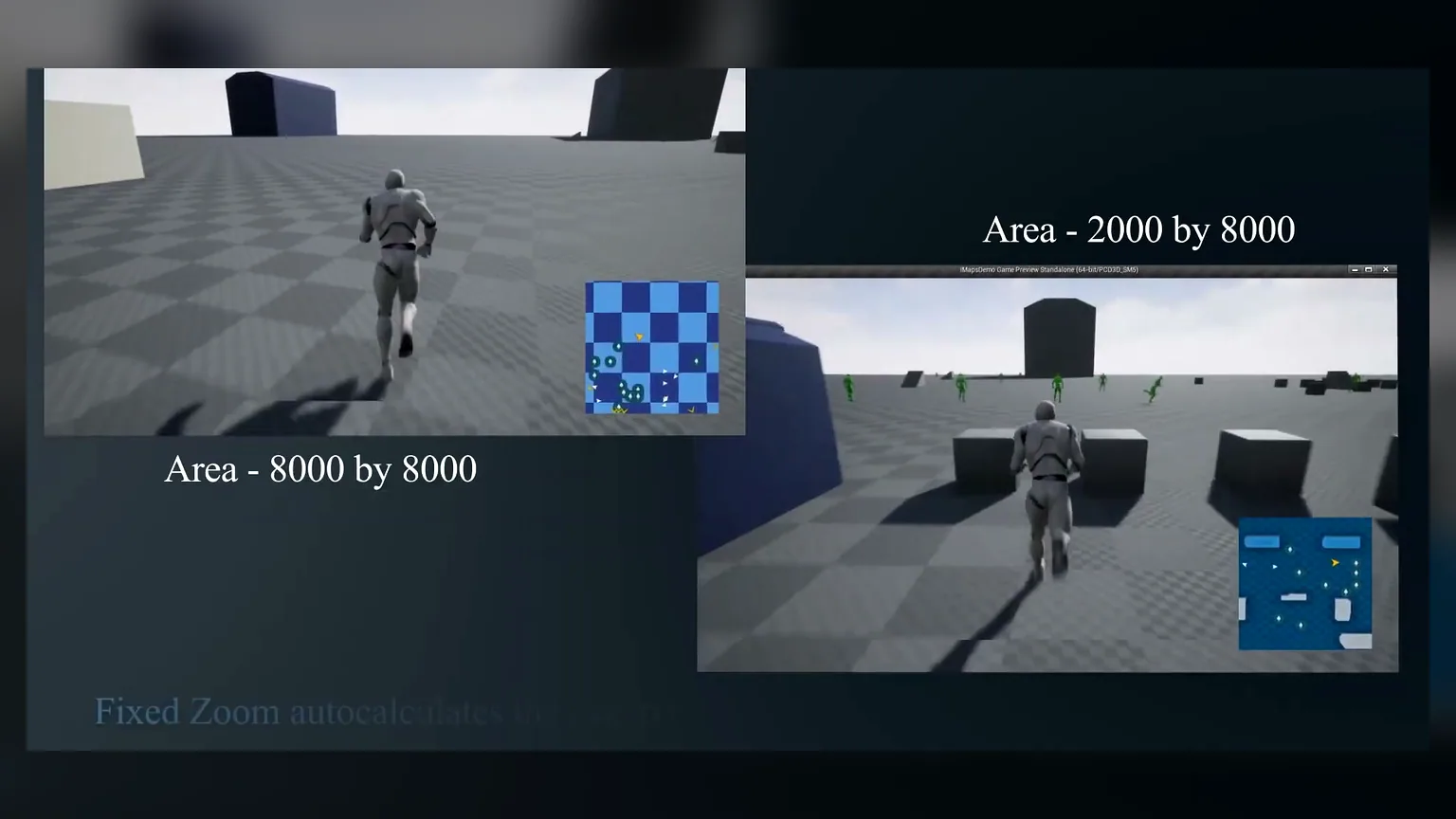 Two minimap zoom examples showing different visible area sizes
