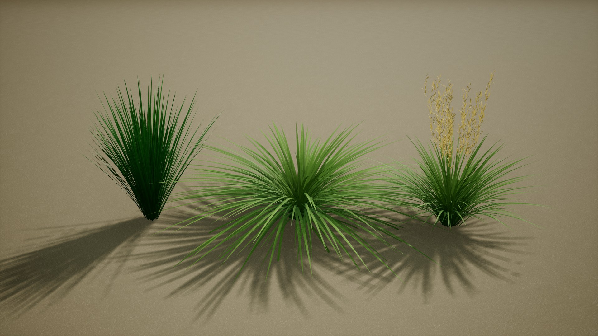 Three procedural meadow grass forms in Unreal